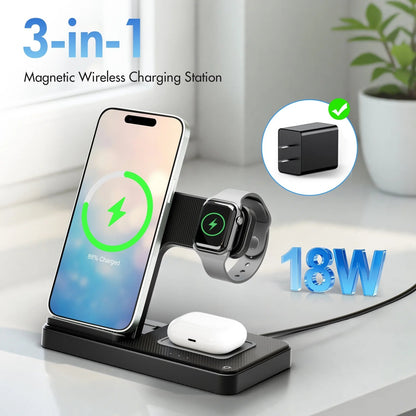 3-in-1 wireless charger compatible with iPhone and Apple Watch